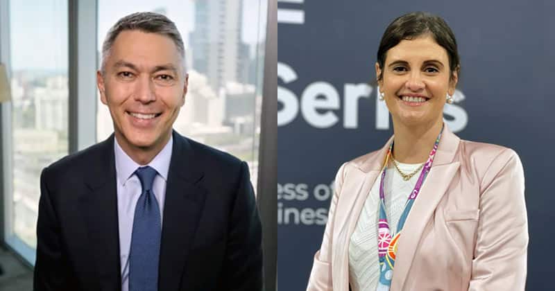 BHP executives Mike Henry and Lydia Gentle.