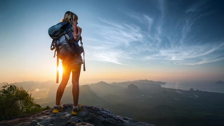 Backpacker mountain view