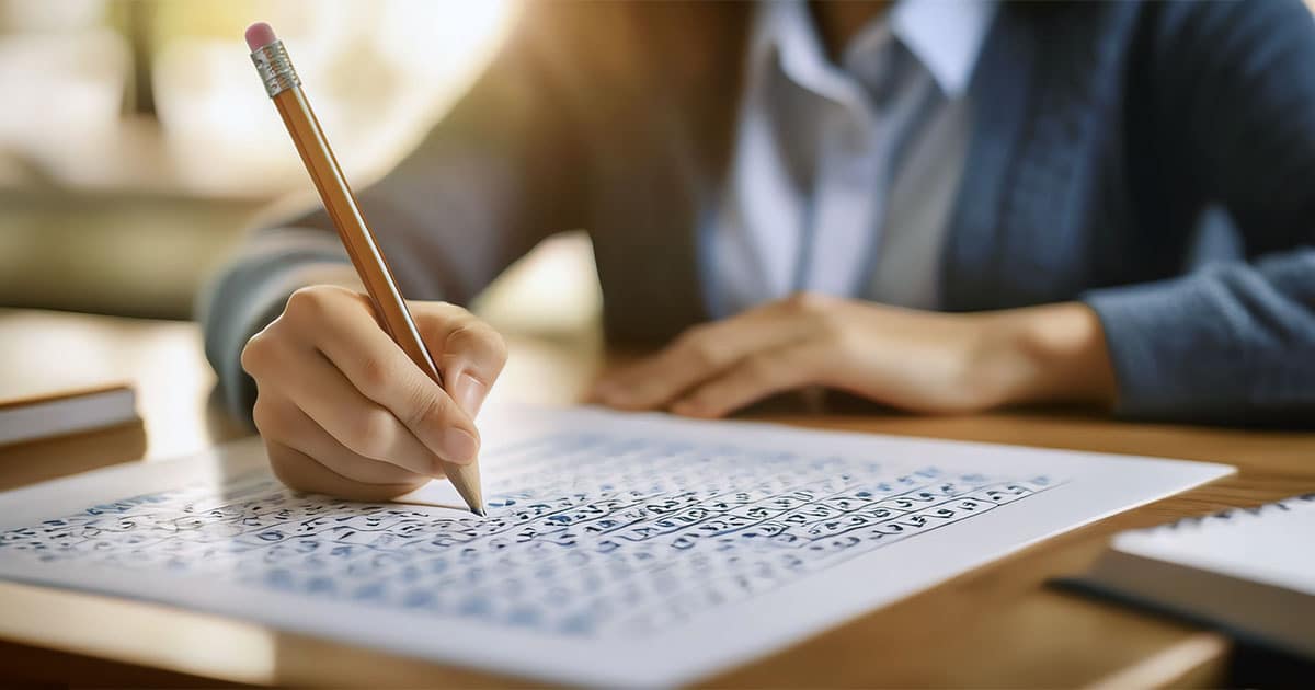Closeup of high school student taking quiz