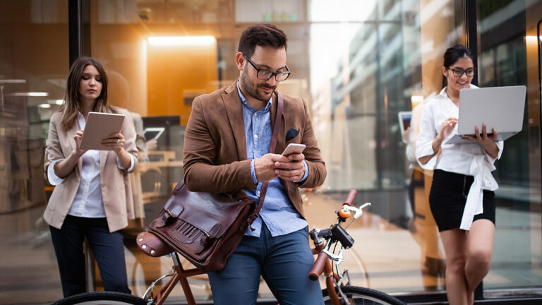 Professionals using digital devices