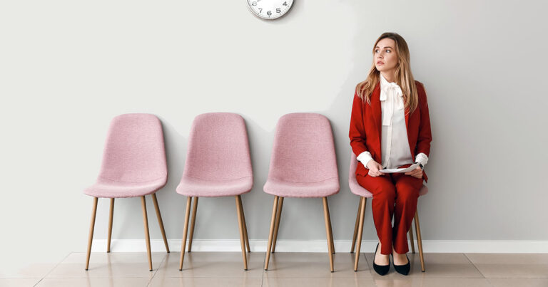 Woman nervously waiting for interview